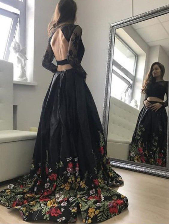 black long sleeve prom dress